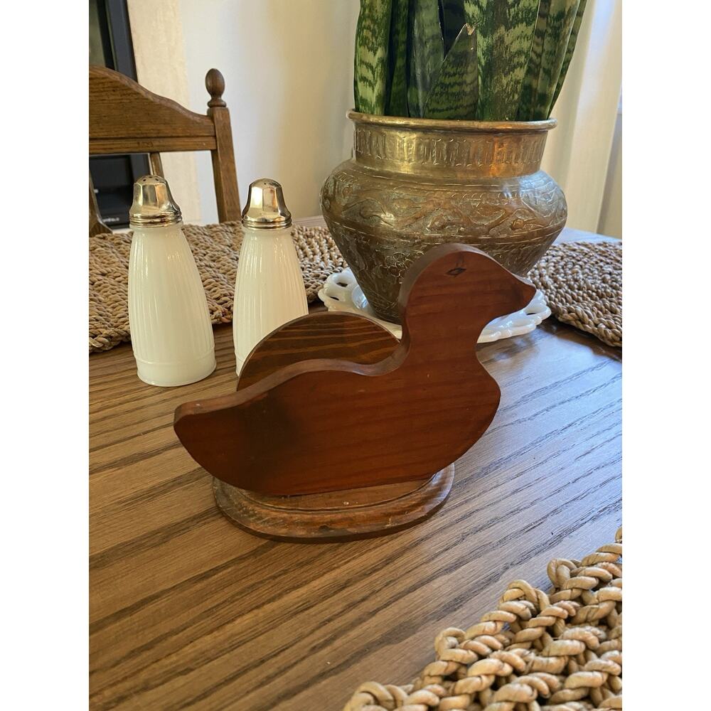 Vintage Wood Duck Napkin Letter Holder Stand Kitsch Kitchen Primitive Farmhouse